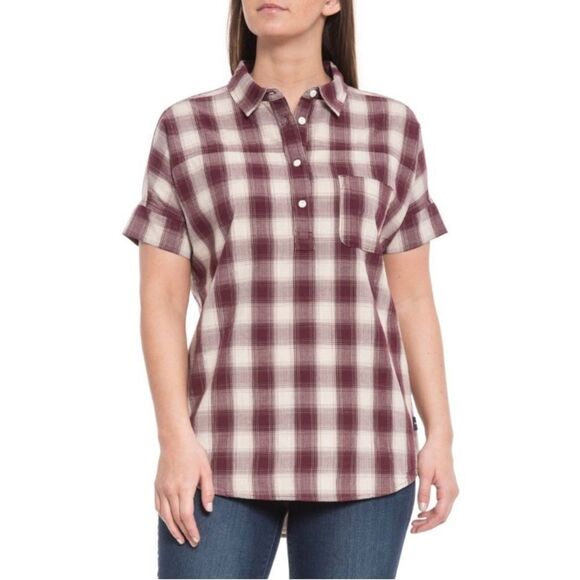 The North Face Burgundy Plaid Half Button Top Size M - Picture 1 of 7